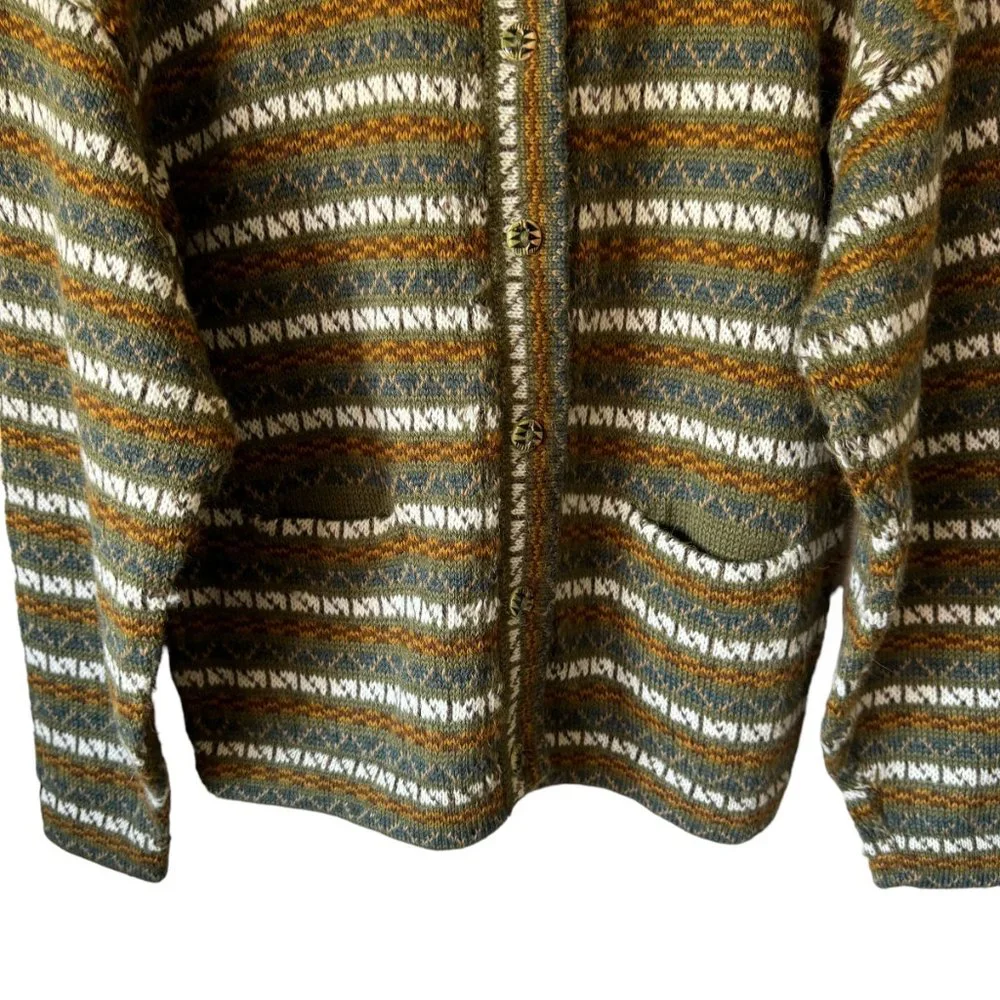 The Alpaca Connection Peru Handmade Stripped Button Front Cardigan Pockets - Picture 5 of 16